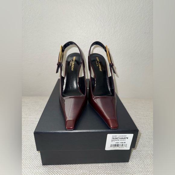 SAINT LAURENT LEE EMBELLISHED PATENT LEATHER SLINGBACK PUMP - Picture 8 of 16